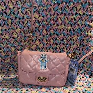 Pink Quilted Crossbody Bag with Cartoon Patch